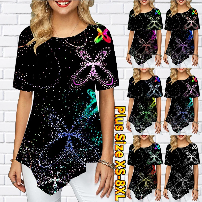 

Женская футболка с коротким рукавом, круглым вырезом и принтом бабочки