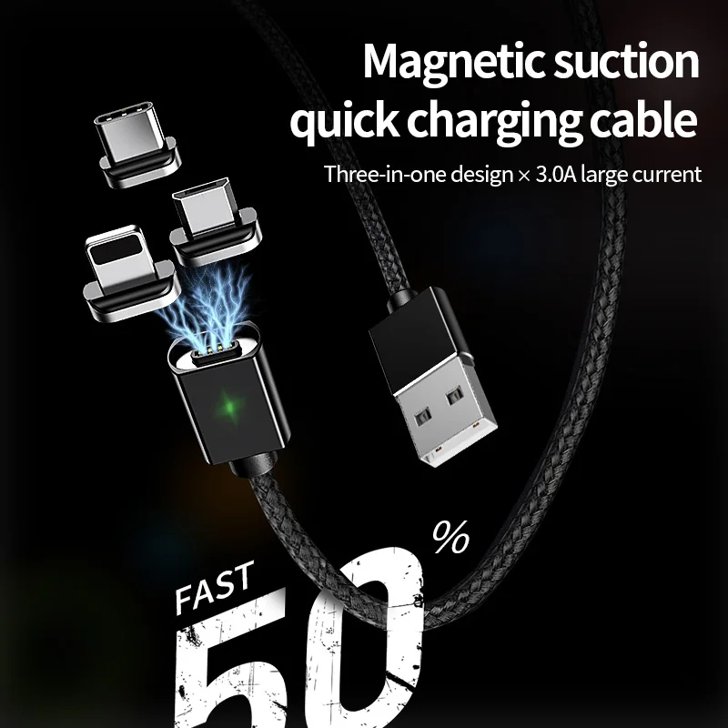Olaf 3A Magnetic USB Charge Cable USB Type C Fast Charging Cable For iPhone 13 Xiaomi Magnet Charger Micro USB Type C Cable Cord