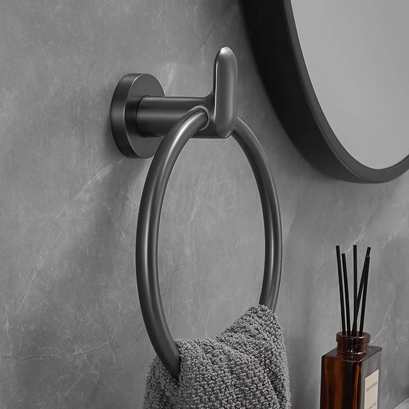 Stainless Steel Towel Holder Self-adhesive Bathroom Towels Rack Black Washhand Hanger Bar Accessories