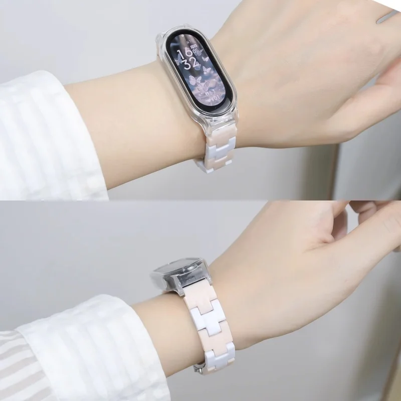Color Collision Resin Watch Strap with Transparent Protective Cover Wristband