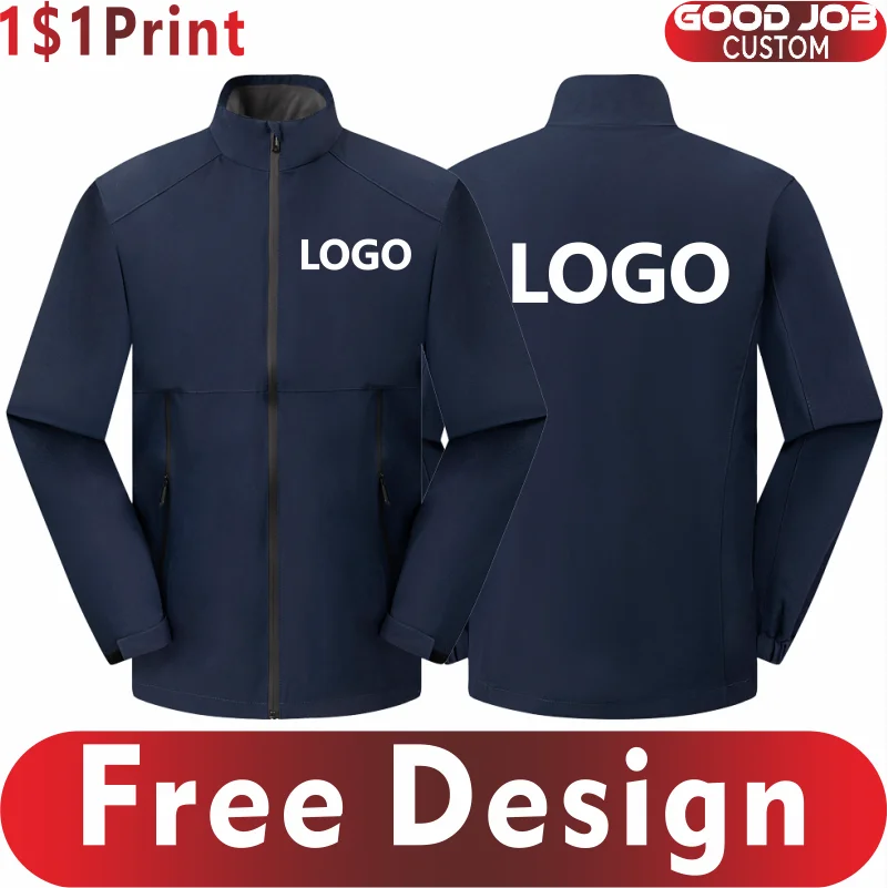 Outdoor Waterproof Men Women Stand Collar Jacket Custom Logo Anti-static Coat Print Company Design Casual Sweatshirt Embroidery [fila]explore logo sweatshirt