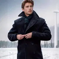 High-Quality Men's Mid-Length Long-Sleeve Woolen Coat British Style Autumn Winter Outerwear Polyester Fiber Thickened Jacket