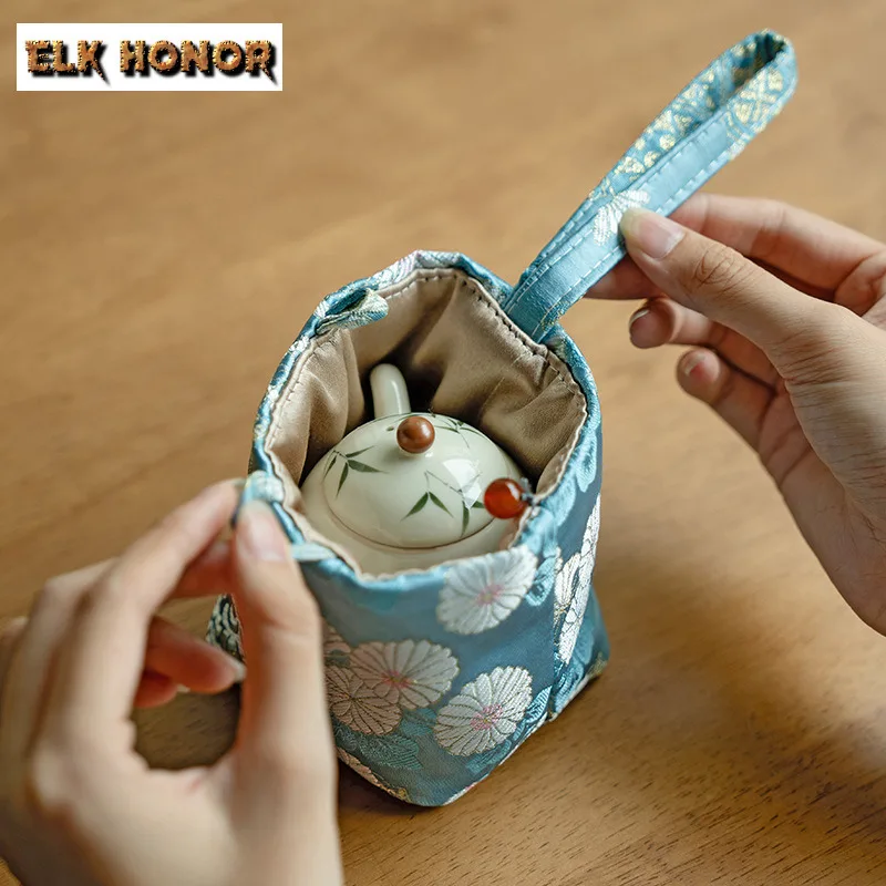Chinese Brocade Covered Bowl Tea Cozies Traditional Tea Cozy For Teapot Portable Bag Travel Set Bag Drinkware Accessories