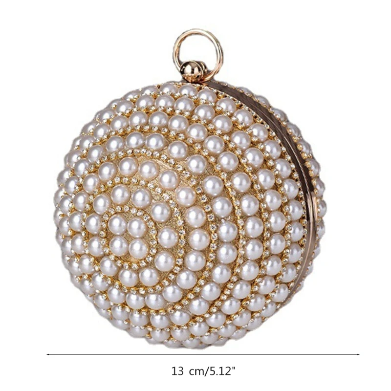 Round Pearl Evening Bag Banquet Purse Cocktail Handbag Clutch Shoulder Bag E74B