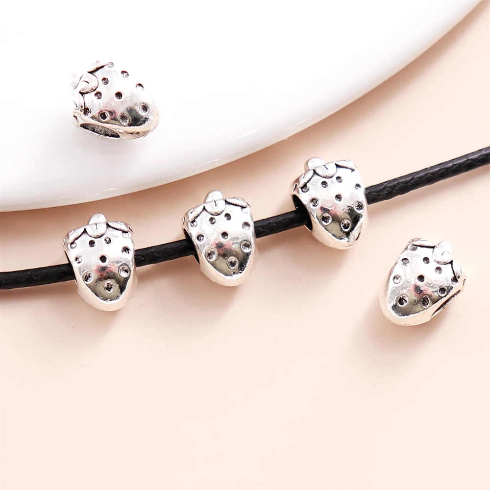 Wholesale Bulk 50PCS Vintage Silver Big Hole Beads Strawberry