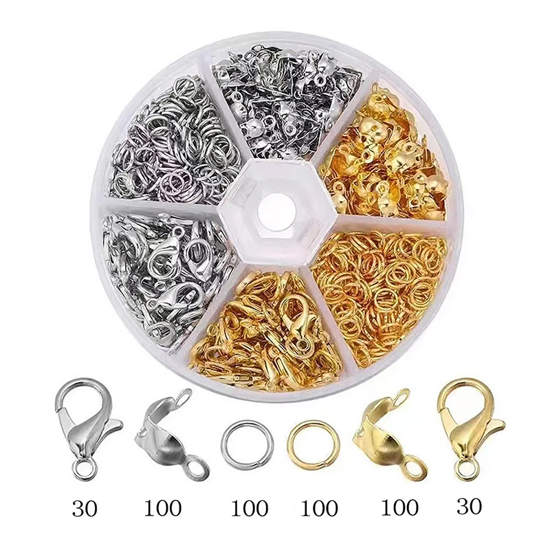 

1Box Jewelry Making Lobster Clasp Open Jump Rings End Crimps Beads Box Sets For Handmade Bracelet Necklace Making Accessories