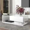 Coffee Table with Tempered Glass, Wooden Cocktail Tables with High-Gloss UV Surface, Modernist 2-Tier Rectangle Center Table 3