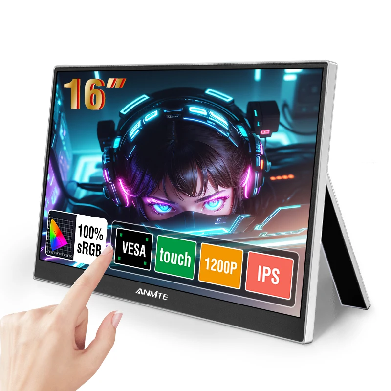 מסך מגע נייד בגודל 16 אינץ' 1200P HDR 16:10 אור כחול נמוך עבור XBox PS4 / 5 Switch טלפון סלולרי PC Loptop Extension