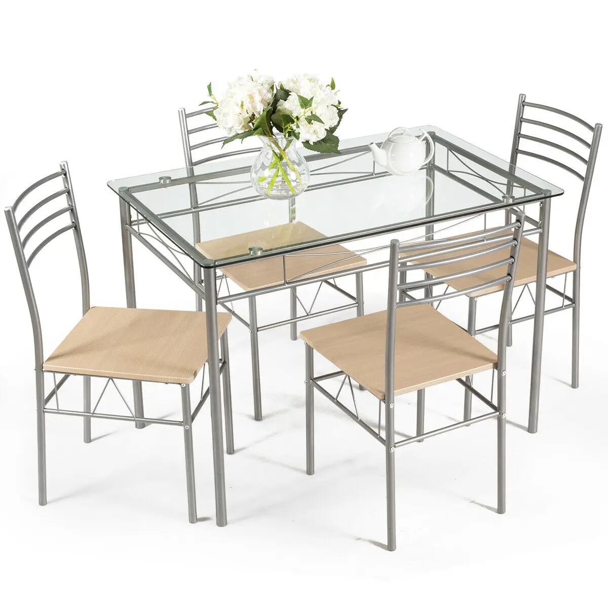 Costway de y 4 sillas de cristal para cocina, muebles de desayuno, 5 piezas|Sets para el comedor| - AliExpress