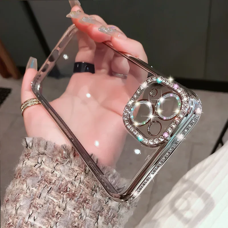 Elegant Rhinestone Jewelled Clear Case with Soft Silicon Cover