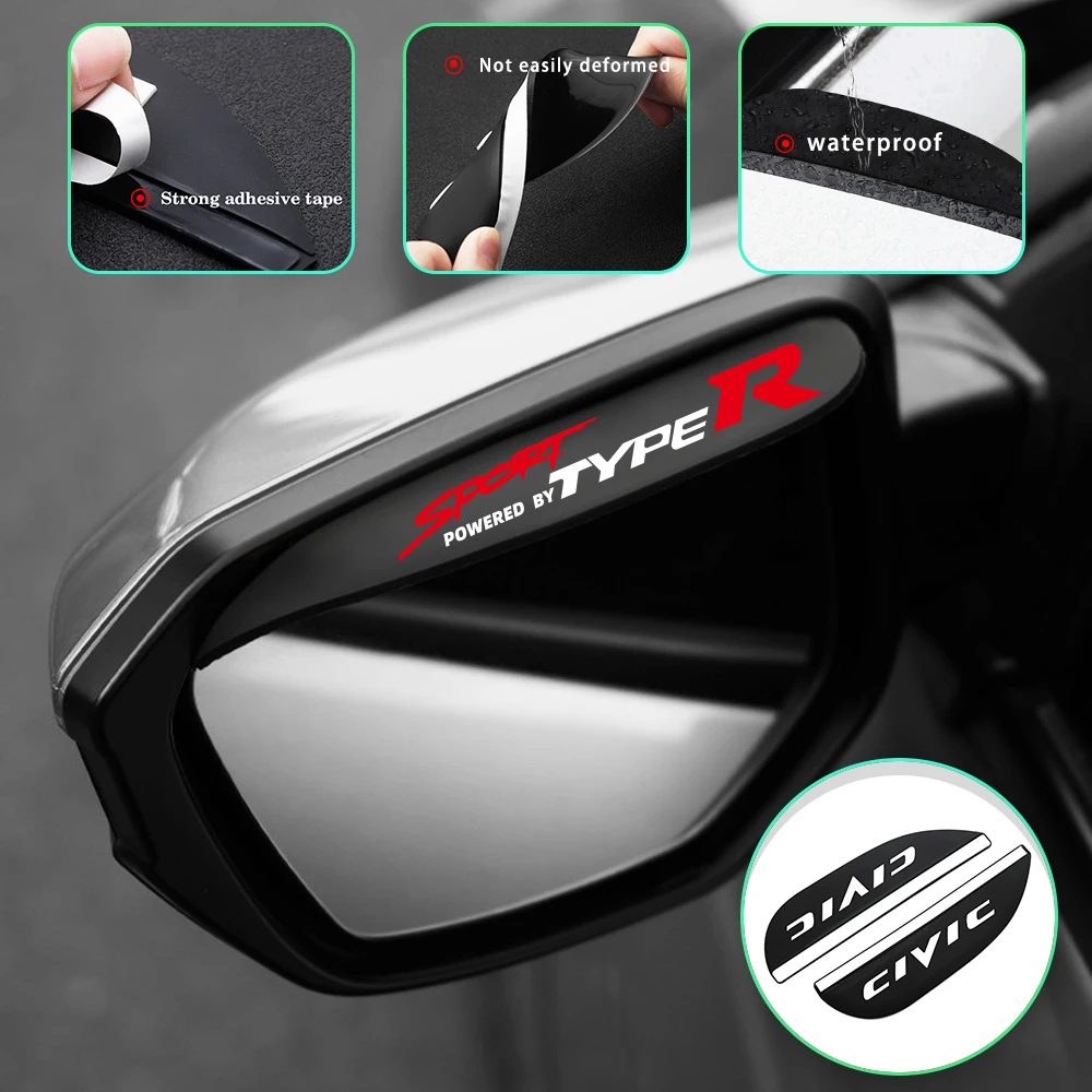 Per Honda Powered Type R Civic 2 Pcs Silicone Car Specchietto Retrovisore Pioggia Sopracciglio Scudo Laterale Decorazione Auto Adesivi Protettivi
