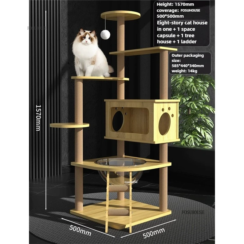 Multi-layer Sisal Cat Tree Tower Home Super Luxury Cat Scratcher Post with Bed Villa Cat Accessories for Pets Furniture