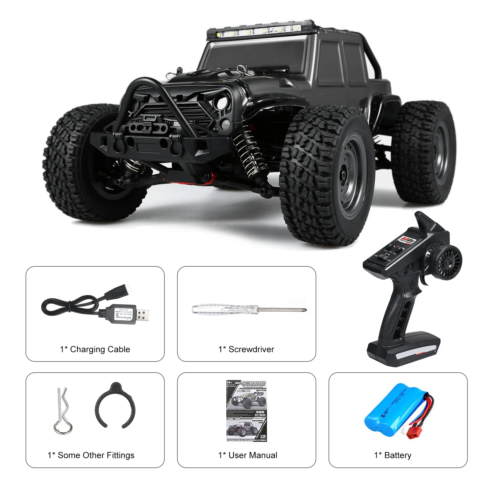 1:16 Jeeps RC Off-Road Car 2.4G Remote Control Vehicles 4x4 Drive Simulation Model With LED Light Car Toys For Kids Gifts 38Km/H images - 6