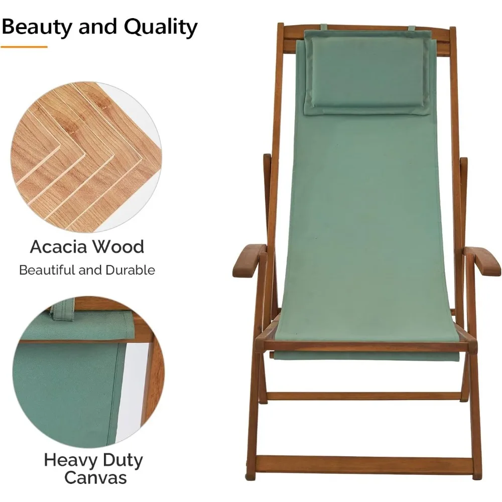 Patio Sling Chairs, Outdoor Adjustable Beach Chair with Armrest & Pillowcase, Portable Folding Patio Lounge Chairs Chair 4