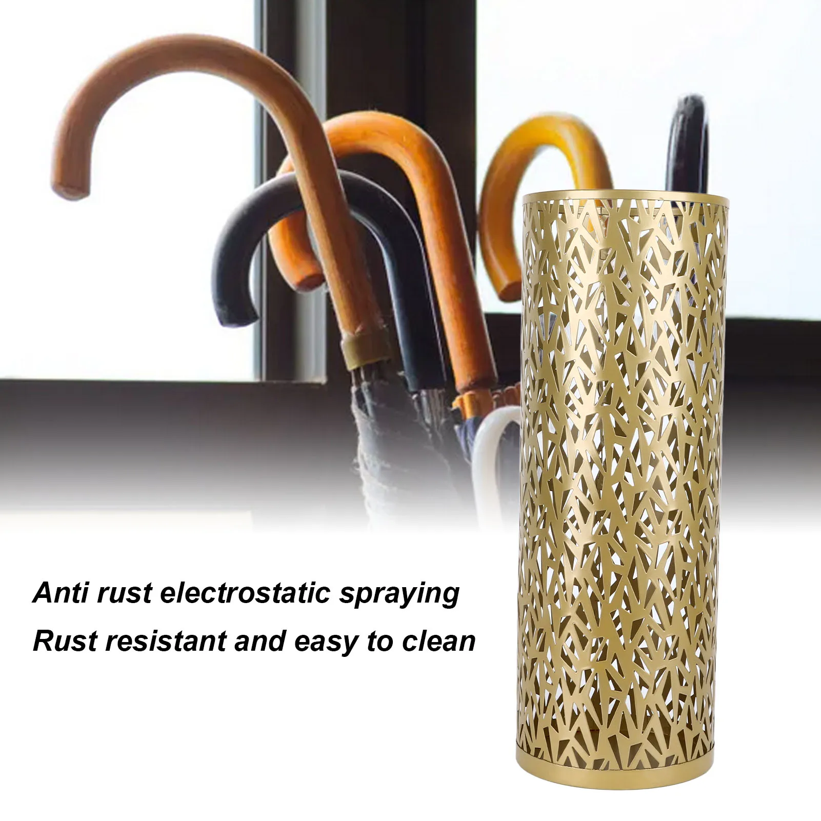 Umbrella Stand Rack For Entryway Metal Hollowed Freestanding Round Umbrellas Holder Organizer Bin For Home Hotel Office Decor
