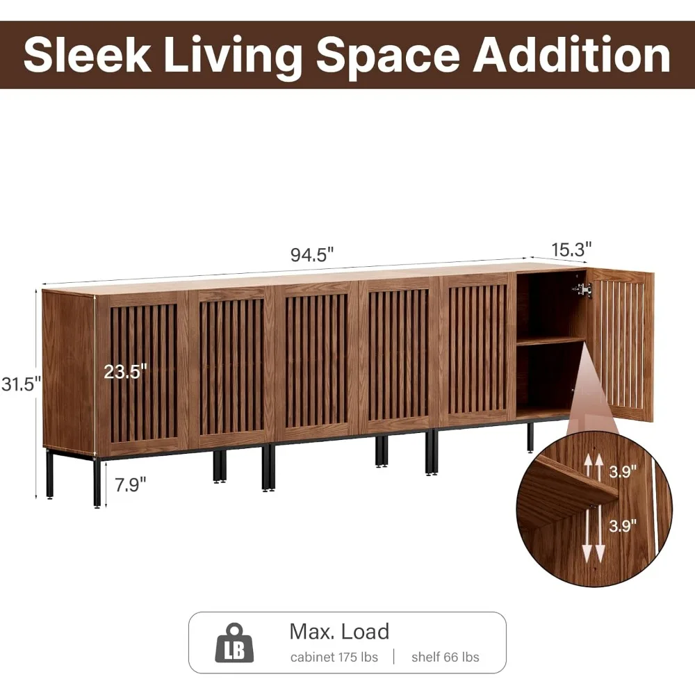 TV Stand for 95 inch, 3 in 1 Entertainment Center TV Console with Storage Cabinets and Metal Base, TVs Stands 2