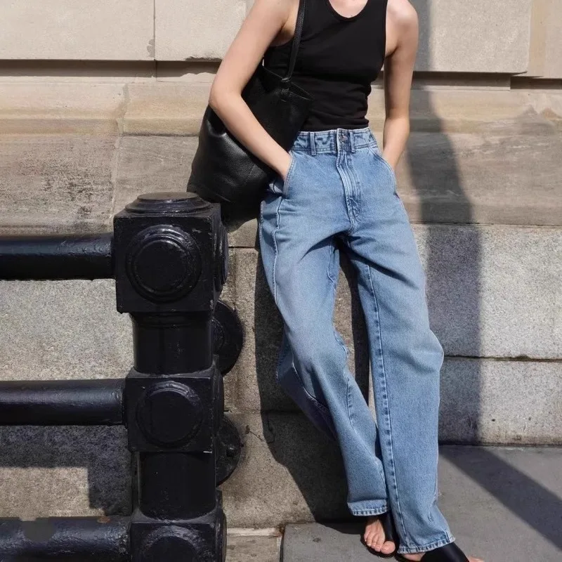 

Th* R0w Women's Jeans Ladies 2024 Spring and Fall High Waist Straight Casual Pants Baggy Trousers Blue Jeans for Women Y2k Pants
