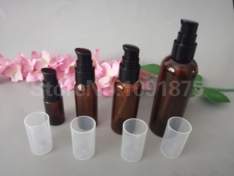 

50pcs 10ml 15ml 20ml 30ml 50ml 60ml 100ml Amber Plastic Lotion Cream Pump Bottle Brown PET Cosmetic Shampoo Lotion Bottle