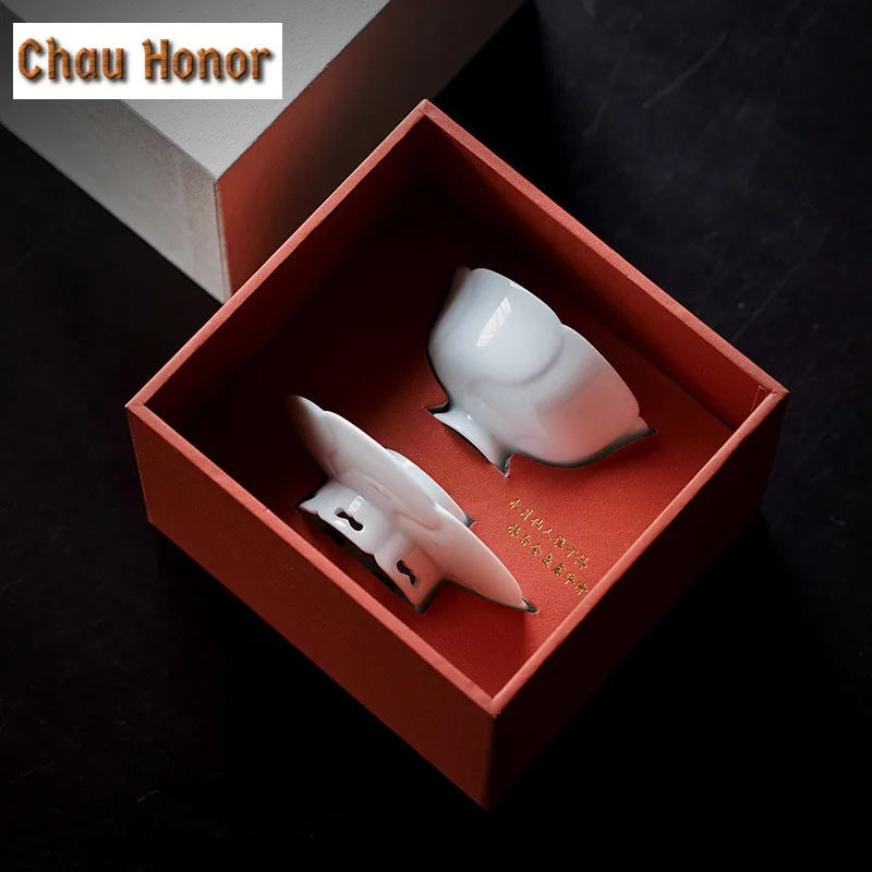 50ML Boutique Imitation Song Shadow Celadon Lotus Cup Ceramic Master Cup High Foot Tea Cup With Saucer Chazhan Teaware Gift Box