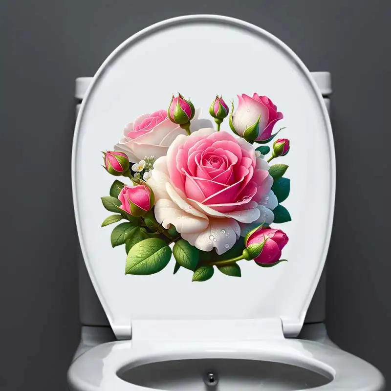 Toilet Wall Stickers Romantic Rose Wall Sticker Bathroom Toilet Decor Living Room Cabinet Refrigerator Home Decoration