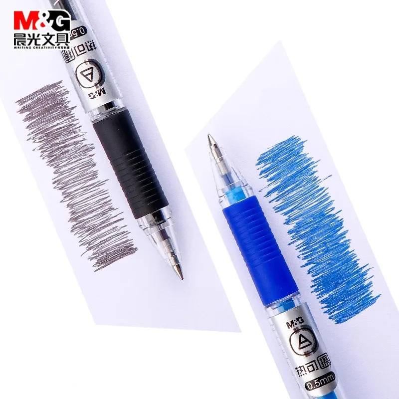 M&G Erasable Gel Pen, Cap with Self-Eraser, 0.5 Black/Blue, Refillable Refill, Suitable for Students and Office Use