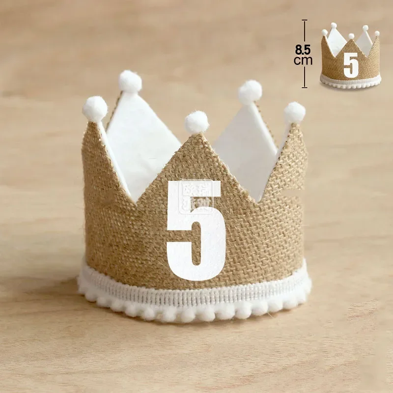 1 2 3 4 5 6 7 8 9 Year Burlap Crown Baby Birthday Party Hat Baby Boy Girl Linen Headband 100 Year Adult Anniversary Cap