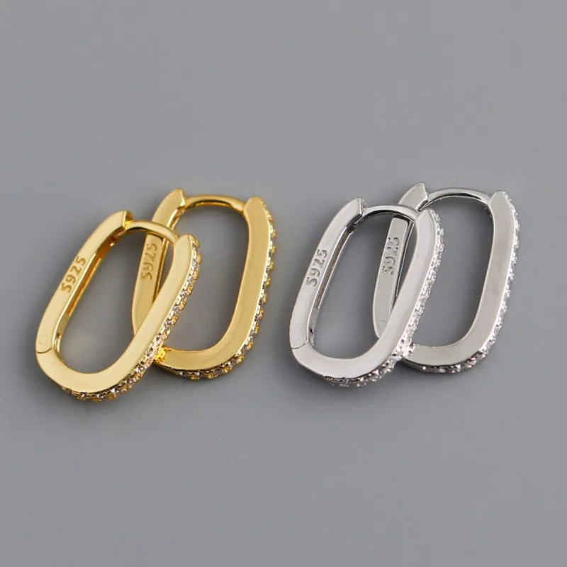 Silver Color Micro-inlaid Zircon U-Shape Hoop Earrings for Women Simple Square Earring Temperament Ear Jewelry Accessories
