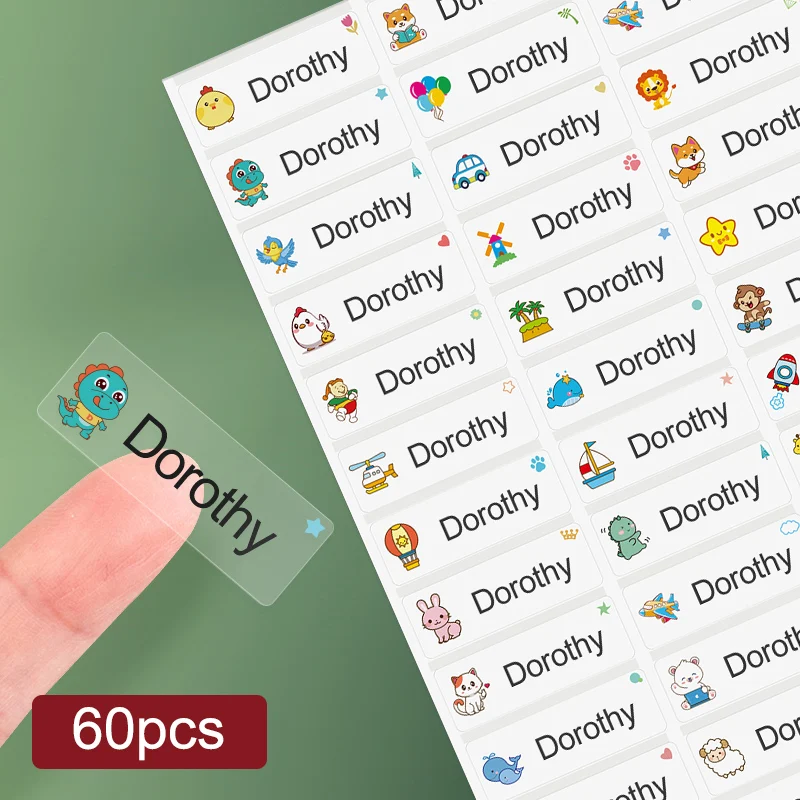 מדבקות שמות שקופות מותאמות אישית - תוויות מרובות שפות לילדים ציוד לבית הספר (עברית/אנגלית/ספרדית)