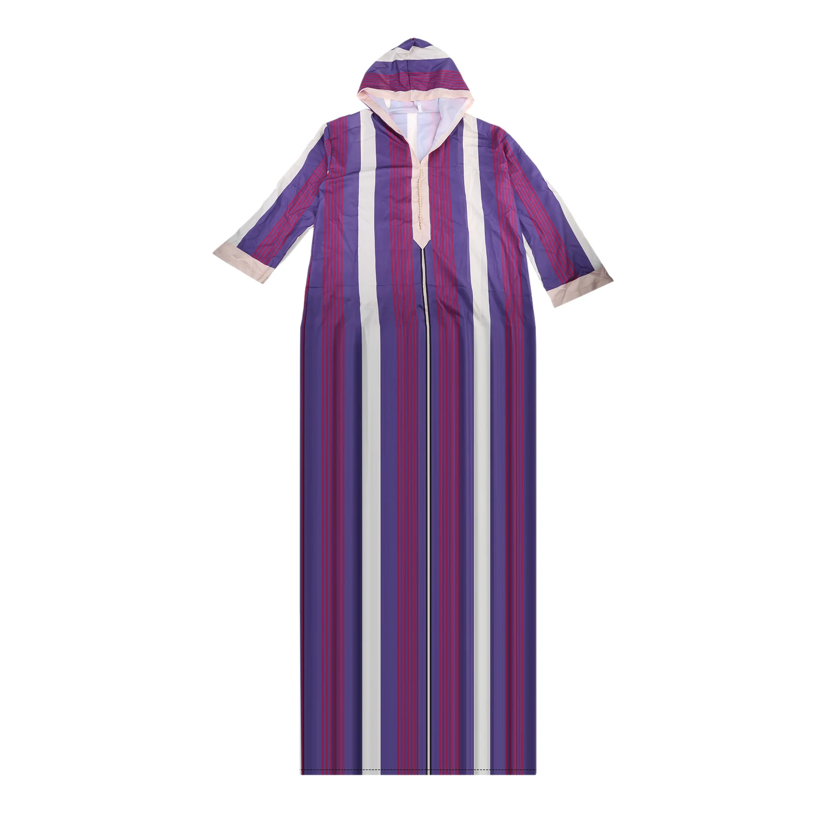

Lapel Muslim Mens Long Sleeve Thobe Middle East Saudi Arab Kaftan Islamic Abaya Dress Dubai Robes with Striped Pattern