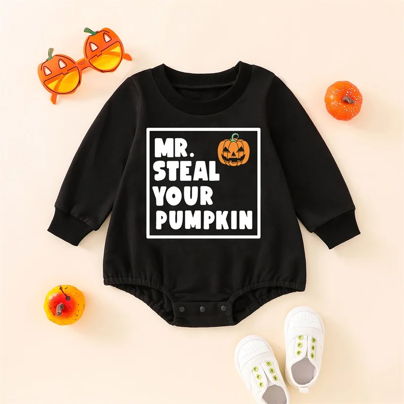 

2023-06-02 Lioraitiin 0-24M Newborn Baby Boys Halloween Bodysuit Black Long Sleeve Letter Pumpkin Print Sweatshirt Jumpsuit