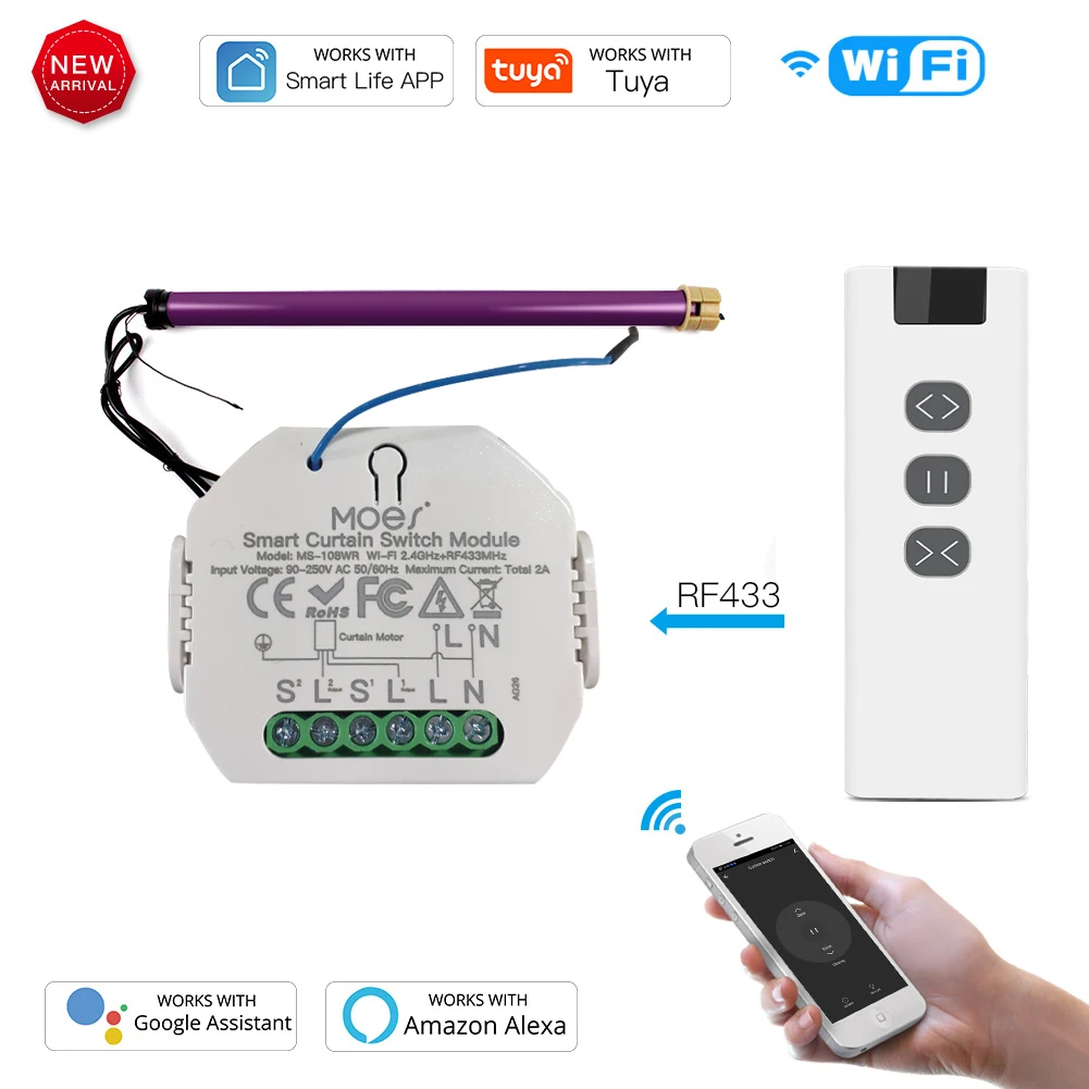 스마트 라이프 롤러 셔터 블라인드 모터 WiFi 커튼 스위치 모듈 (리모컨 포함..