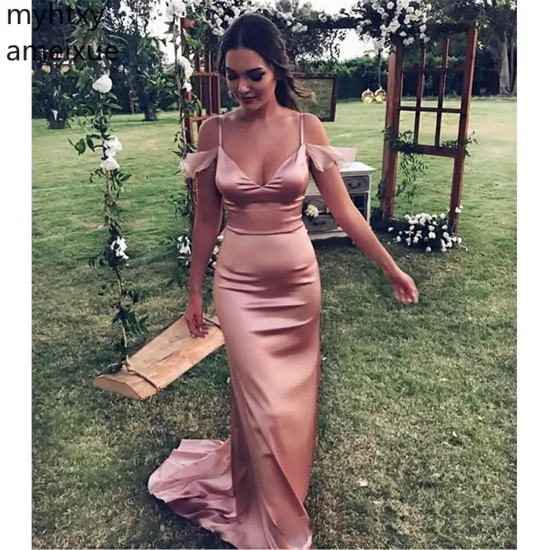 

2023 New Elegant Pink Sexy Plus Size Evening Dresses Fitted Straps Off The Shoulder Open Back Long Formal Prom Party Gowns