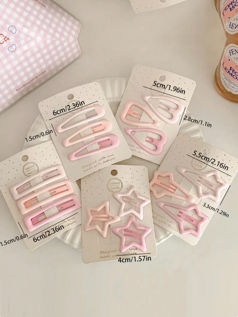 15개 핑크 헤어 클립, 하트 스타 BB 클립, 아름다운 여성용 사이드 뱅 반투명..