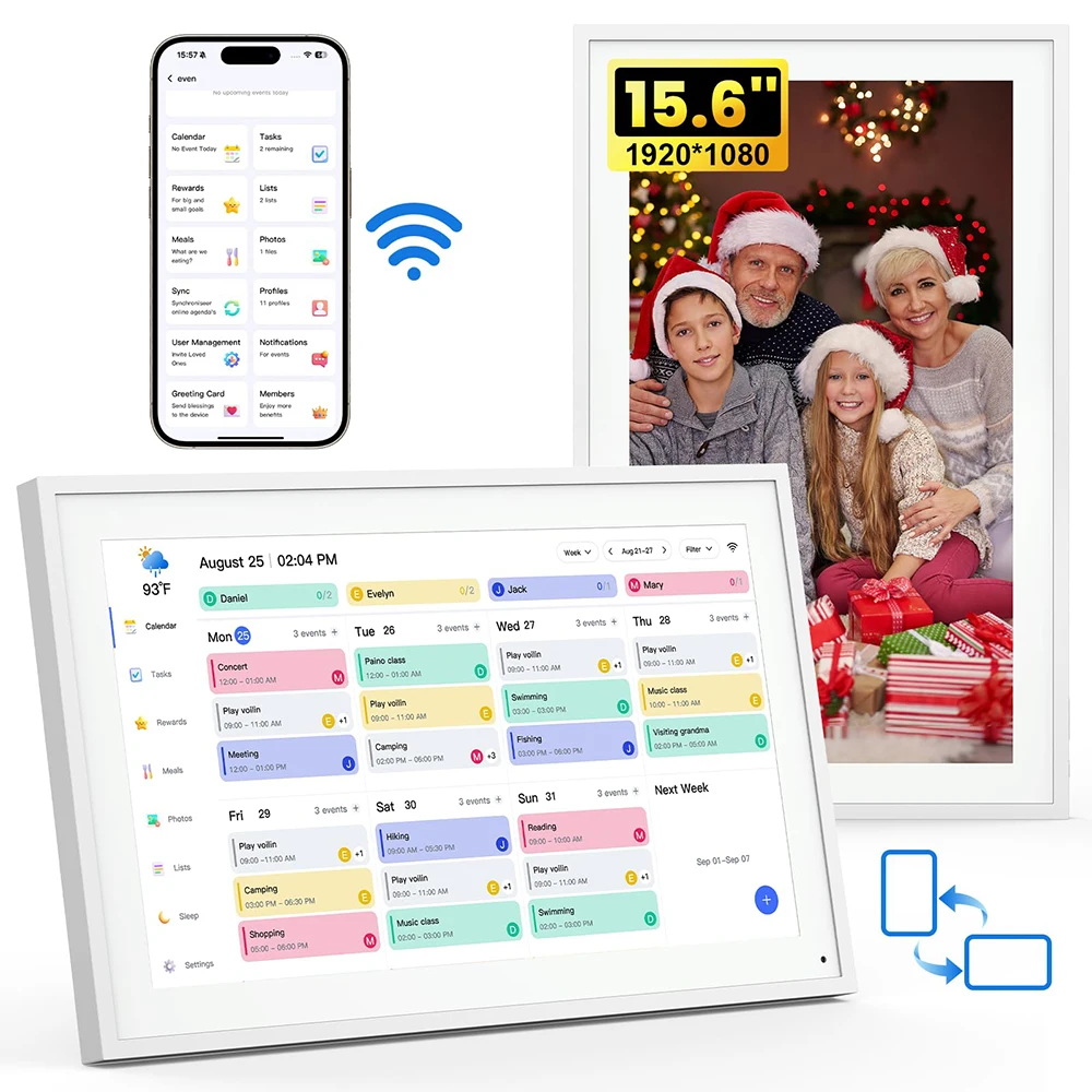 Calendario Digitale da 15.6 Pollici, Regalo per la Pianificazione degli Orari, Planner Interattivo con Touchscreen, Agenda Giornaliera, Settimanale e Mensile, Cornice per Album Condiviso