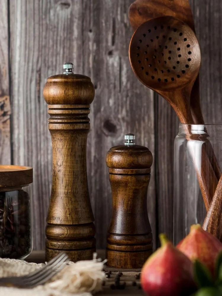 Salt and Pepper Grinder 5" 8" 10" Solid Wood Spice Pepper Mill with Strong Adjustable Ceramic Grinder Kitchen Cooking Tools For salt and pepper grinder
