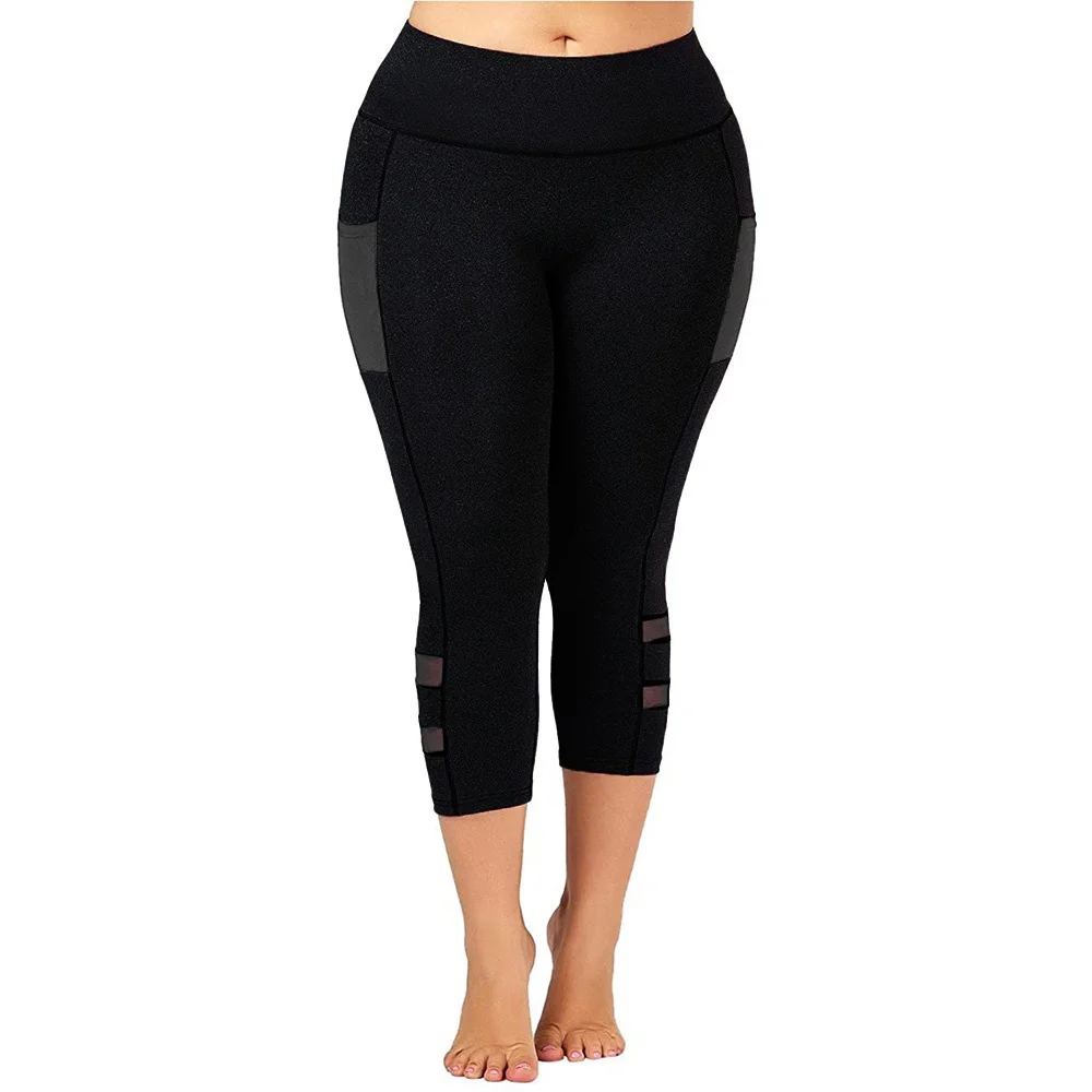 Plus Size Yoga Pants Calf Pants Casual Fitness Leggings Slim Pencil Pants Sportswear High Elastic Waist Pockets Cutouts Leggings