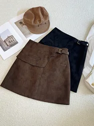 Elegant Suede Women's Skirt: Versatile and Slimming Autumn Mini - M (Coffee)