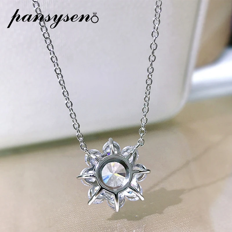 PANSYSEN New Classic 100% 925 Sterling Silver Flower Simulated Moissanite Diamond Earrings Necklace Fine Jewelry Sets