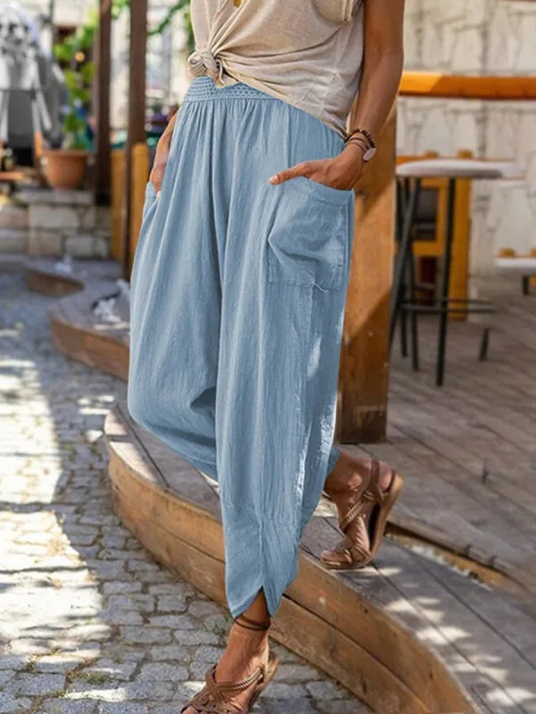 Summer New Leisure Wide Legs Cotton Hemp Loose Small Foot Pants Beach Pants Women