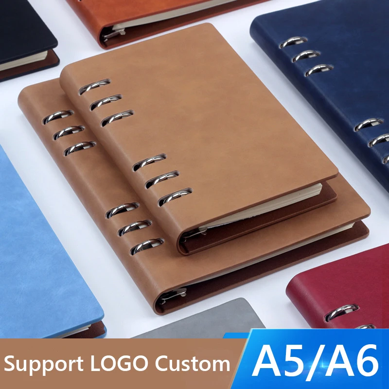 Loose-Leaf-Notebook-A6-A5-B5-PU-Leather-6-Ring-Diary-Journal-Binder-80 ...