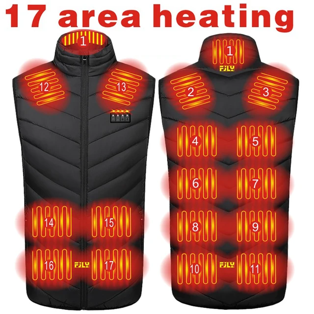 Gilet Chauffant électrique 4 Commutateurs 17 Zones Interface USB Gilet  Chauffant Lavable Intelligent (5XL)