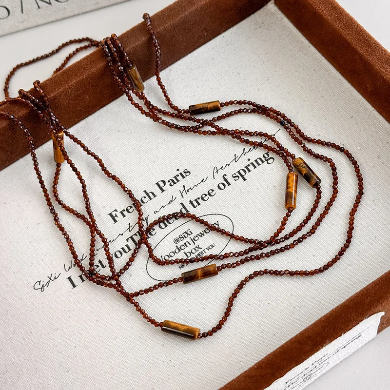 2025 neue modische Frauen mehrschichtige Perlen Tigerauge Stein Halskette stilvolle Schichtung Kette Schmuck für Frauen