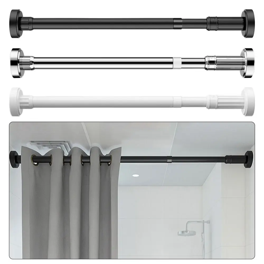 35-80cm Adjustable Stainless Steel Clothes Drying Rack No-Drill Telescopic Pole Curtain Rod for Balcony Bathroom