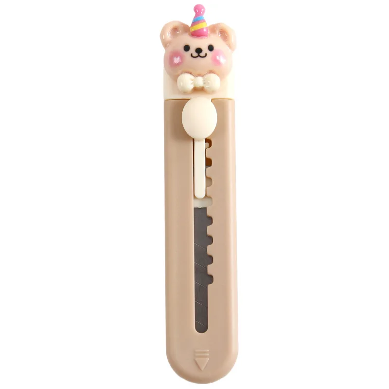 Cartoon Utility Knife for Student Cute Fashion Box Cutter Small Portable Kawaii Beige Coffee Color Letter Opener Office 1 Piece