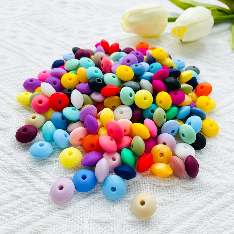 100pcs 12MM BPA Free Silicone Lentil Bead Baby Teether Chewing Bead DIY Nipple Chain Bracelet Necklace Jewelry Accessories