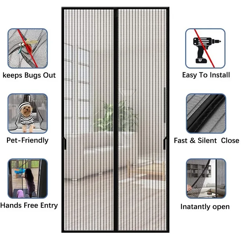 

Door Mesh Mosquito Net Curtain Insect Sandfly Netting with Magnets on The Door Mesh Screen Automatic Closing Door Screen