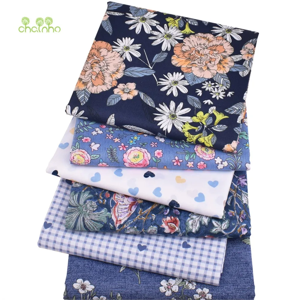 Chainho,Printed Twill Weave Cotton Fabric,DIY Sewing Quilting Material,Patchwork Cloth,Floral Series,6 Designs,2 Sizes,15C52