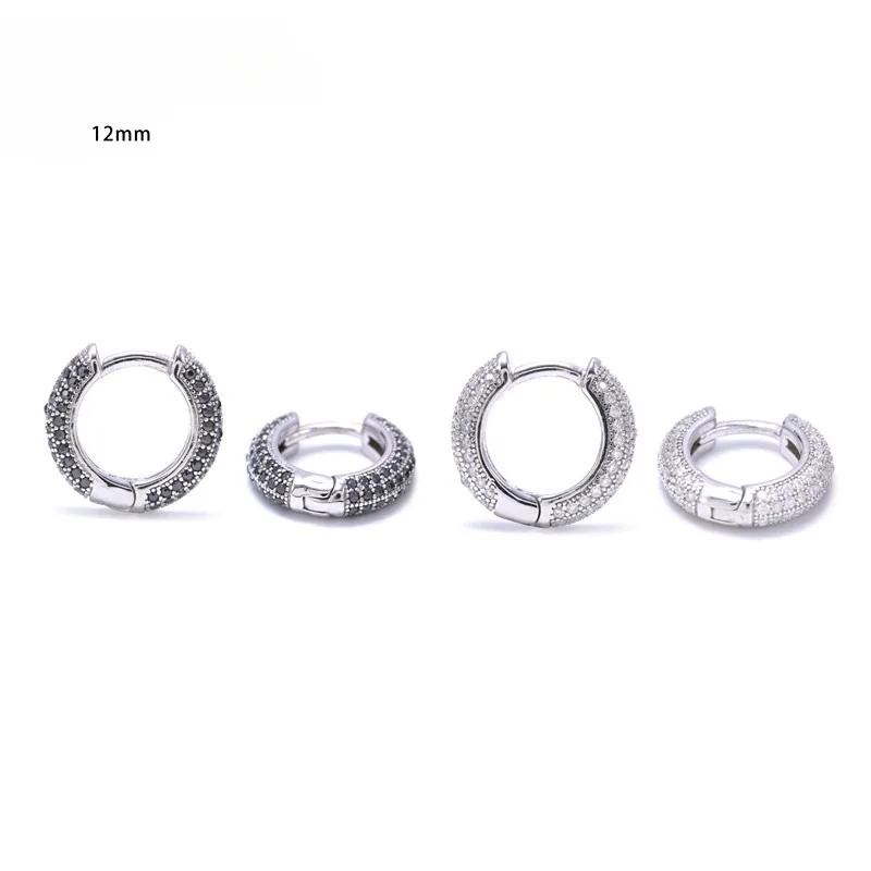 925 Silver Iced Black Color Moissanite Hoop Earrings 3 Rows Hiphop Women Diamond Circle Huggie Earrings Pass Tester Wholesale 5