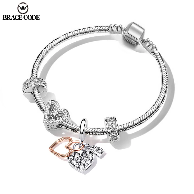 

BRACE CODE Silver Plated Bracelet Love Charm Bracelet Heart Chain Beads Brand Bracelet Ladies Couple Anniversary Jewelry