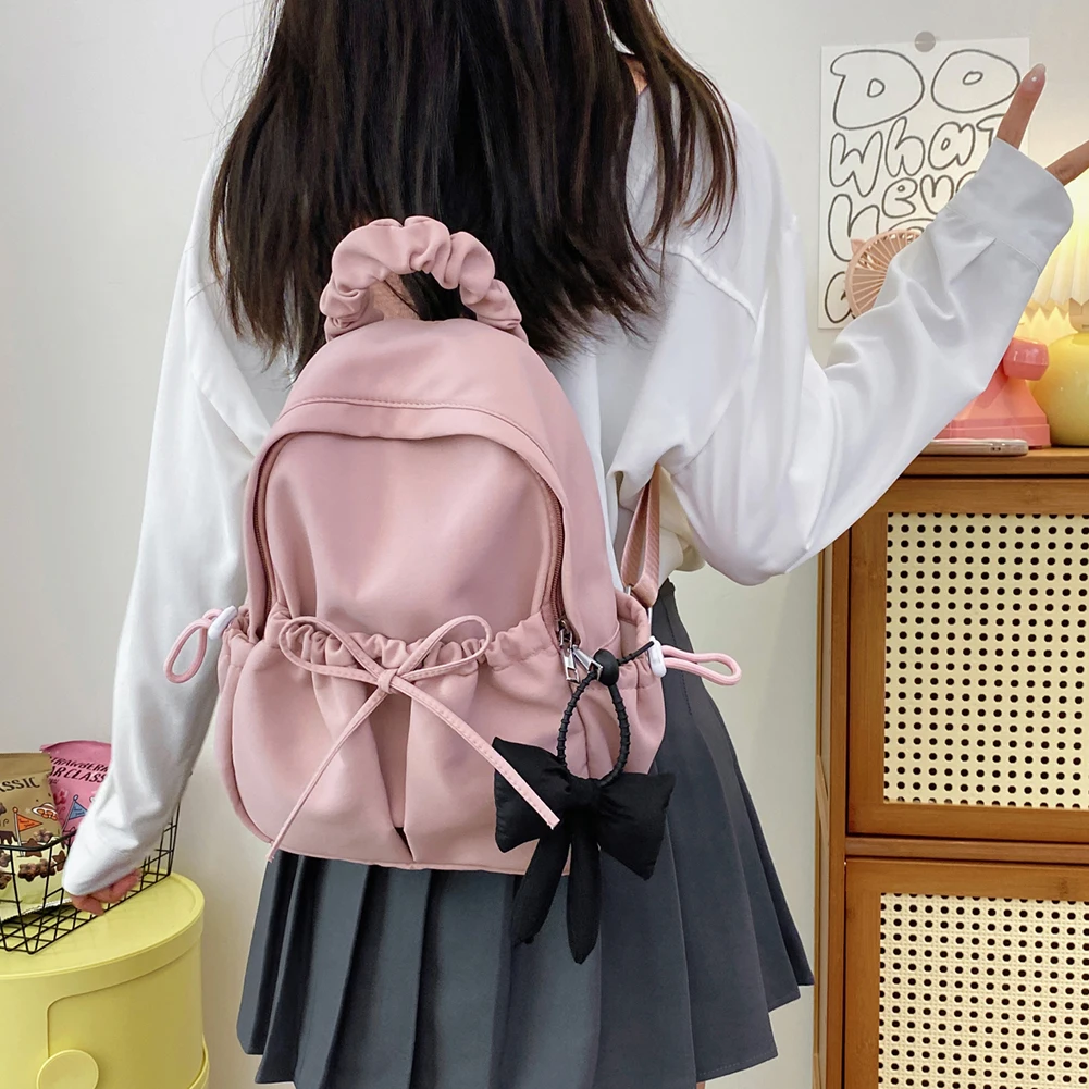 Pleated Women Backpack Cute School Bags for Girls Students Schoolbag Teens Ruched Casual Book Bag Mochila Nylon Travel Backpack 2